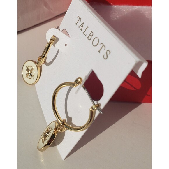 NWT Talbots Ivory Cream Enamel Drop Hoop Dangle Earrings Nautical Gift Party - Picture 3 of 8